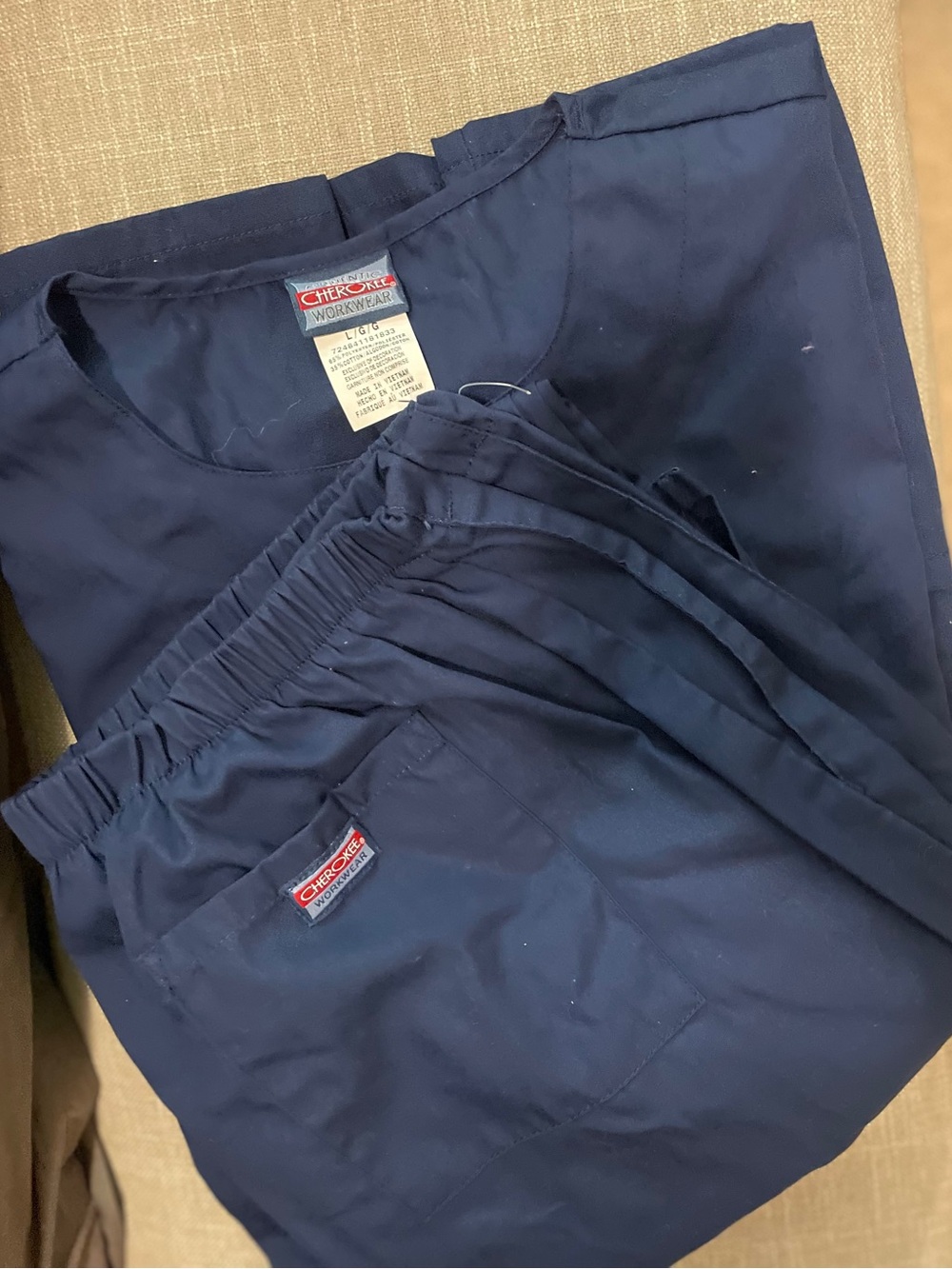 Cherokee Workwear Originals Scrub Set Size L Navy Wide Leg Pants Utility Medical